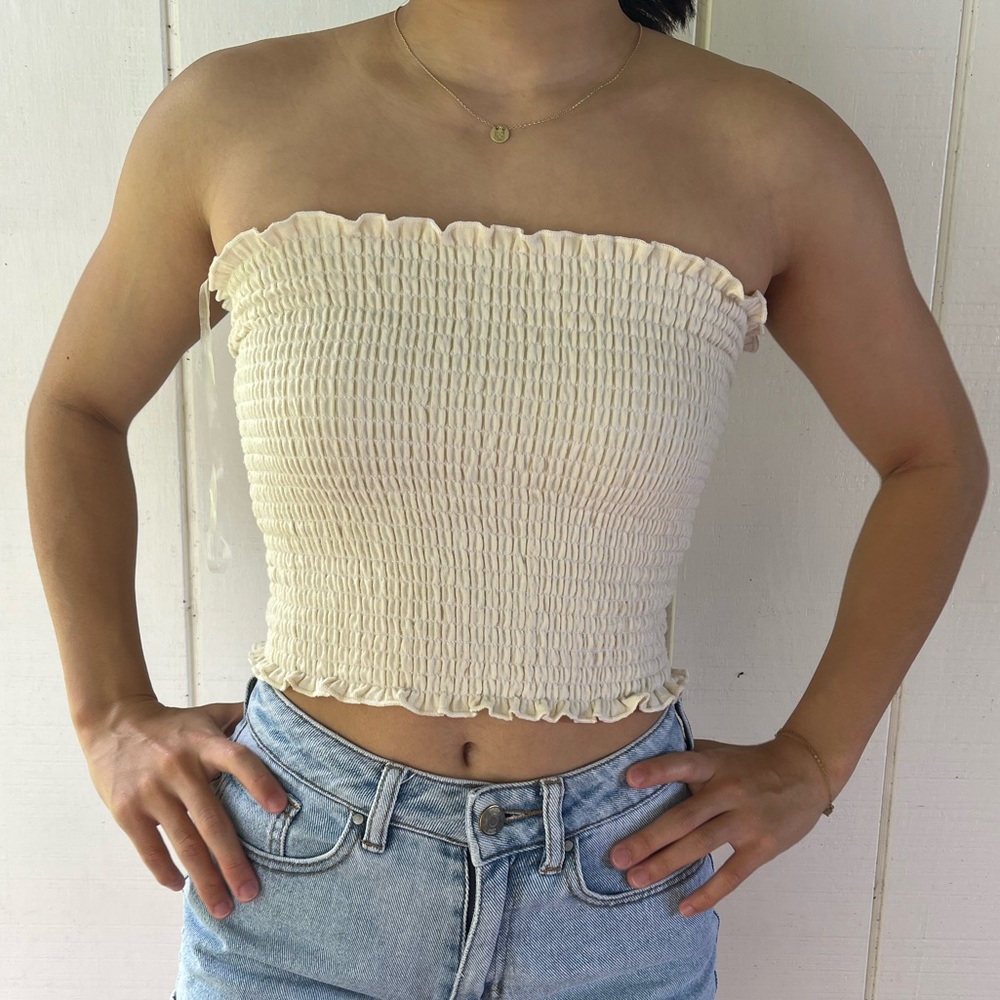Brandy Melville Ruched White Tube Top